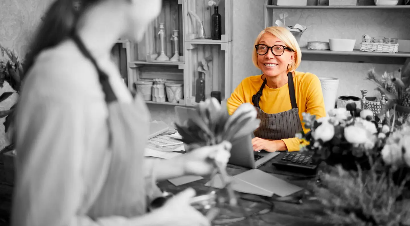 Florist serving customer