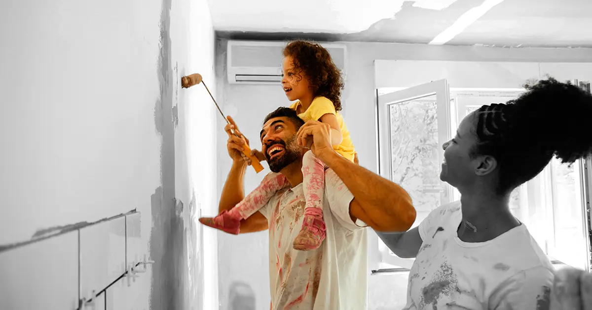 Family decorating new home